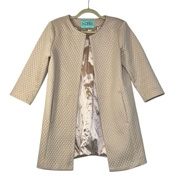 Karlie Cream Satin Quilted Open Mid Length Coat | M - Picture 1 of 8